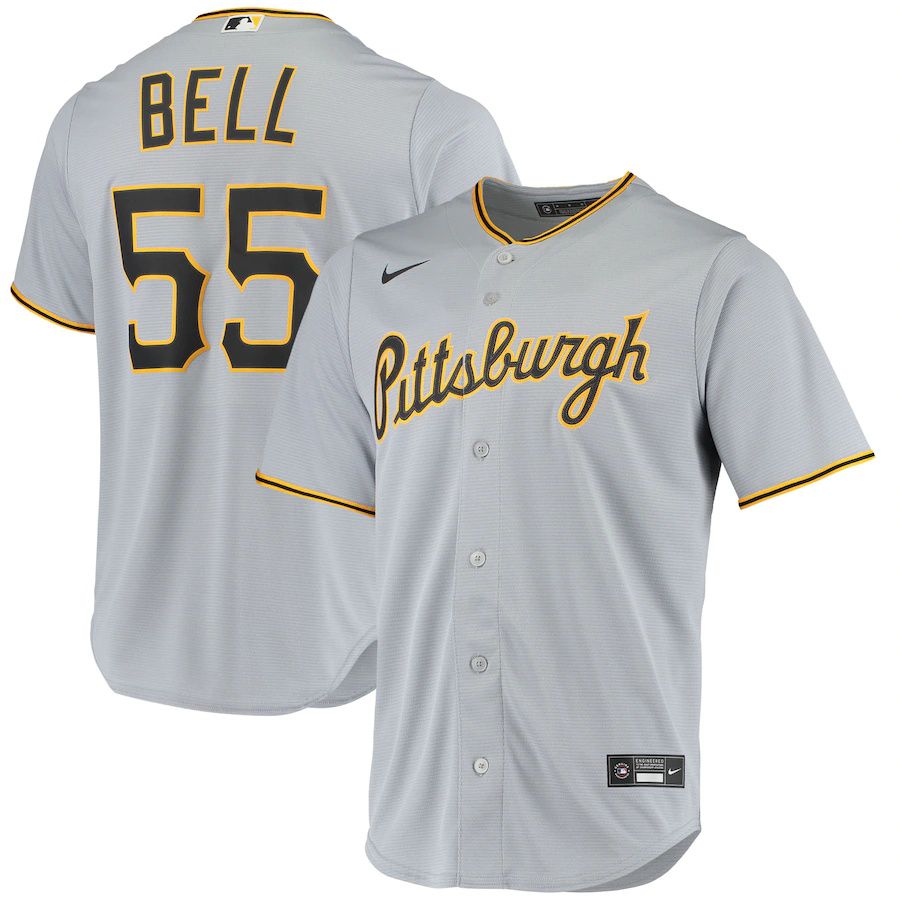 Cheap Mens Pittsburgh Pirates 55 Josh Bell Nike Gray Road Replica Player MLB Jerseys
